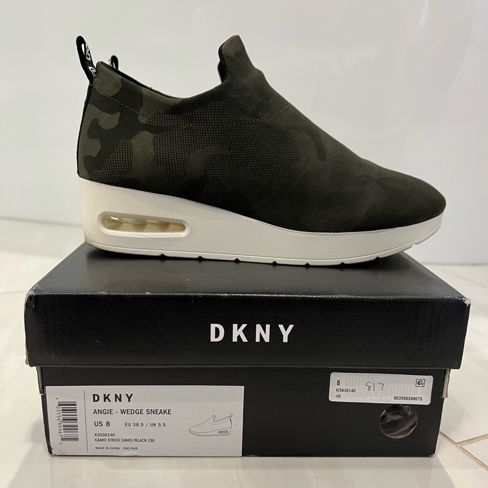DKNY wedge sneaker olive green camo Angie sneaker